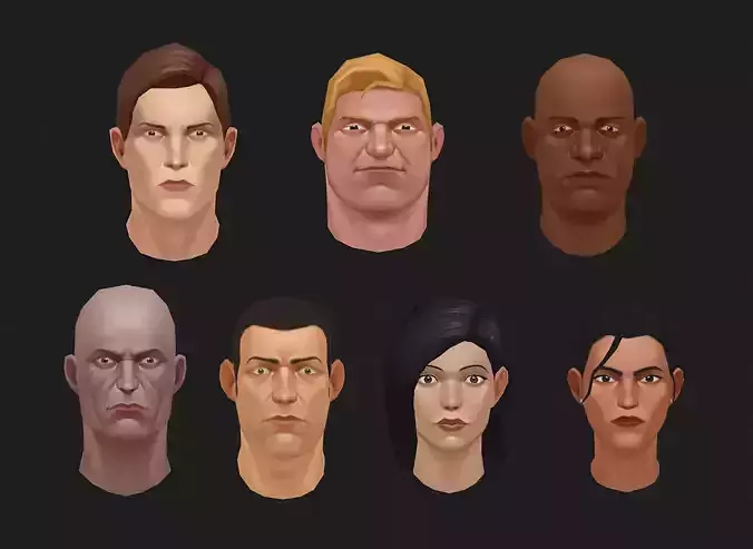 LP heads and textures  Low-poly 3D model