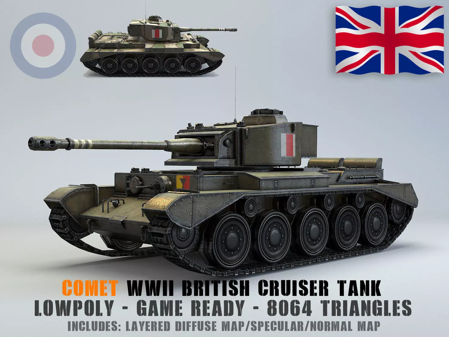 Low Poly A34 Comet Cruiser Tank Low-poly 3D model_0