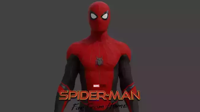 Spider-man Far from home 3D Model Rigged and 3D print Low-poly 3D model