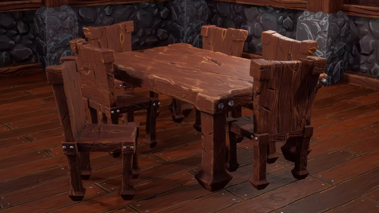 stylized dining table Low-poly 3D model_0