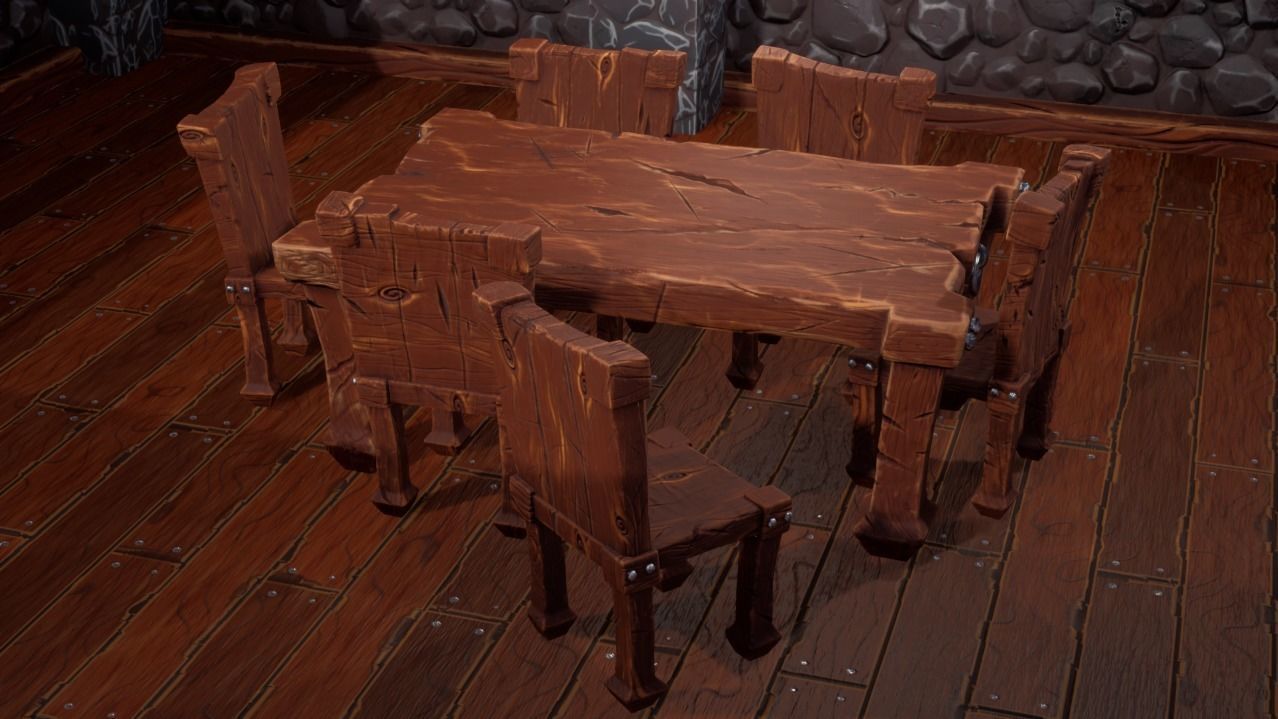 stylized dining table Low-poly 3D model_12