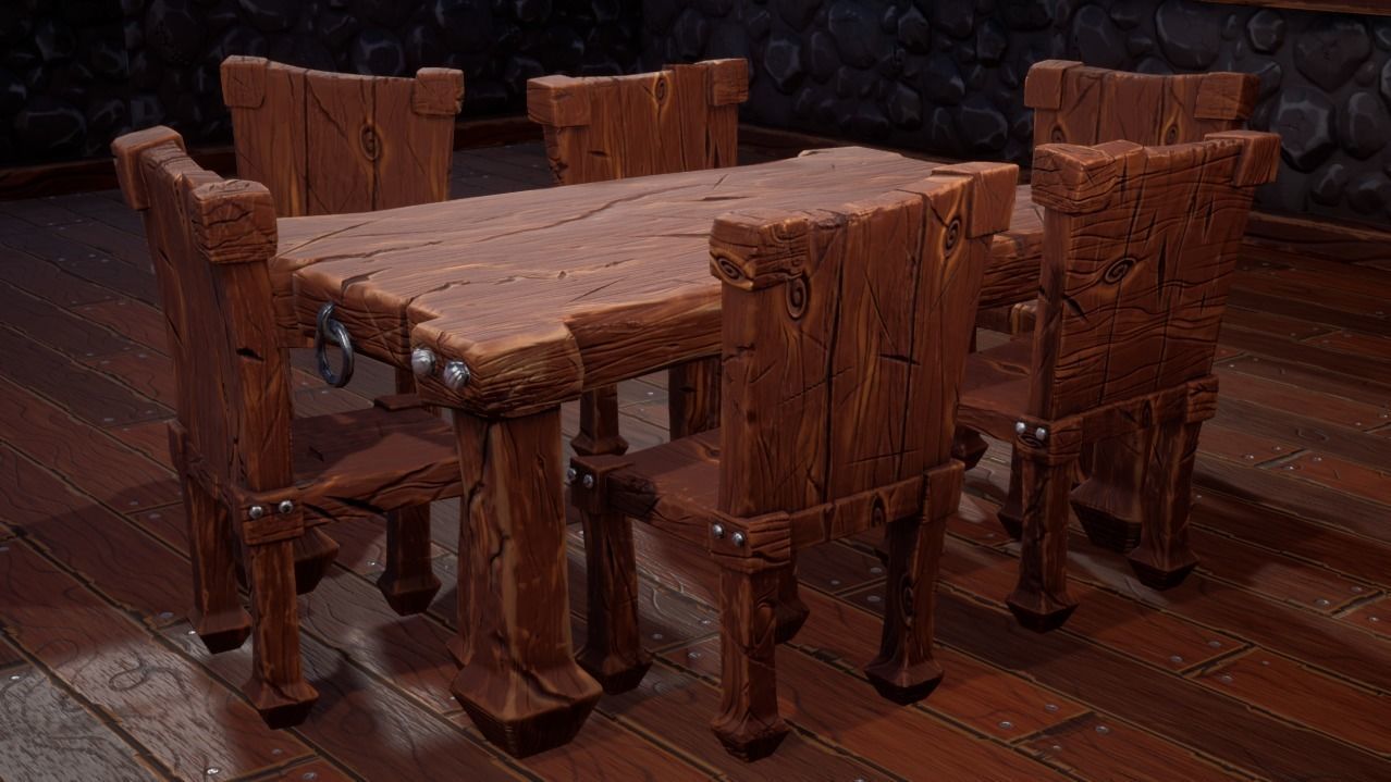 stylized dining table Low-poly 3D model_1