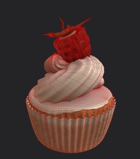 cupcakes 3d model cupcake with blueberries and strawberries 3D model_11