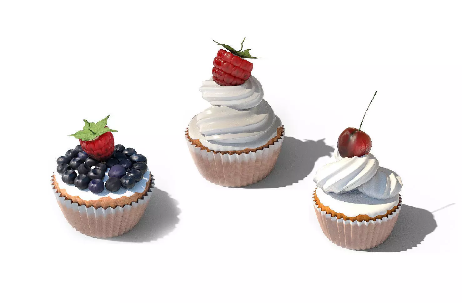 cupcakes 3d model cupcake with blueberries and strawberries 3D model_0