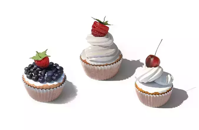 cupcakes 3d model cupcake with blueberries and strawberries 3D model