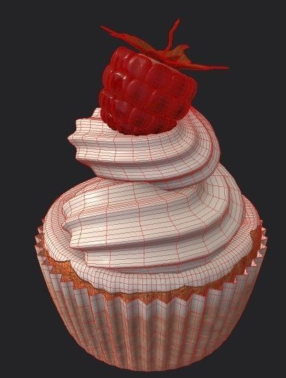 cupcakes 3d model cupcake with blueberries and strawberries 3D model_12