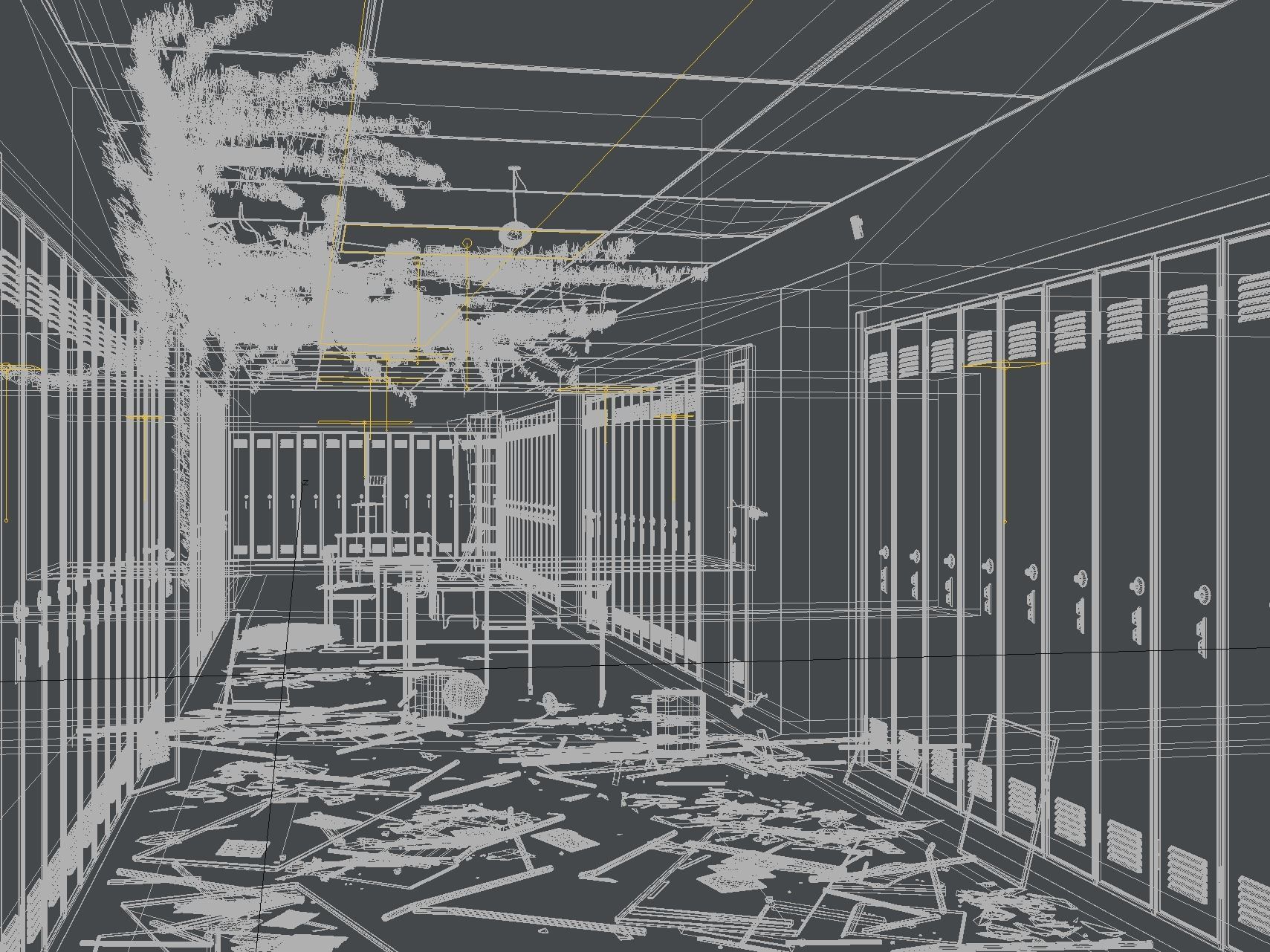 School Corridor Abandoned Low-poly 3D model_4