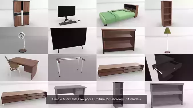 Simple Minimalist Low poly Furniture for Bedroom 3D Model Collection