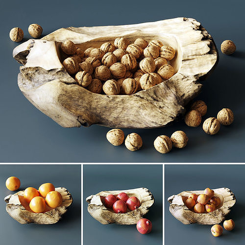 Decorative bowl with walnuts and fruits 3D model
