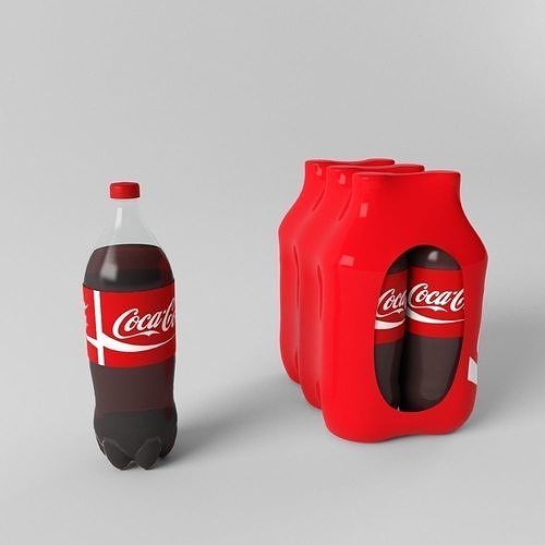 Coca-Cola Plastic Bottle with Pack 3D model 2