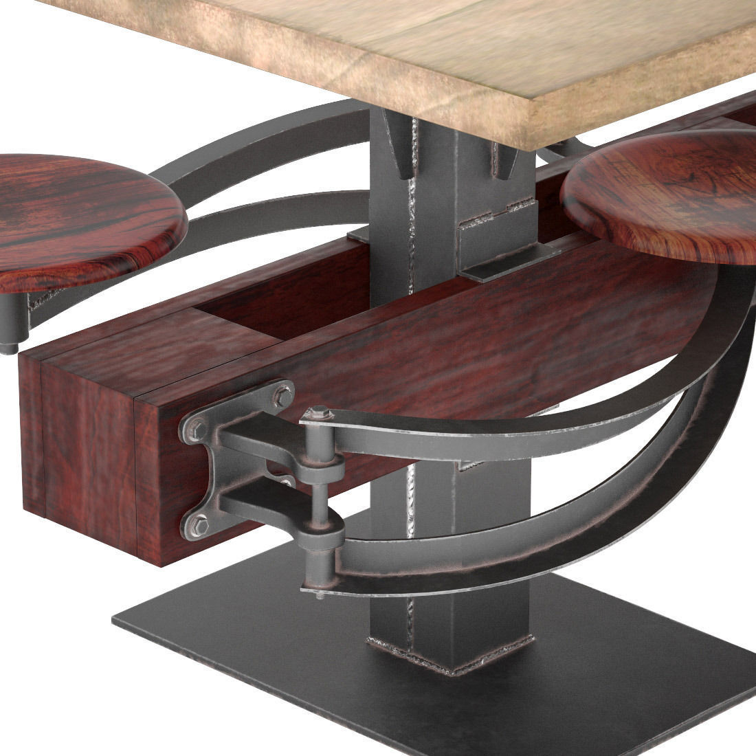 Perrin Communal Table With Attached Seating 3D model_2