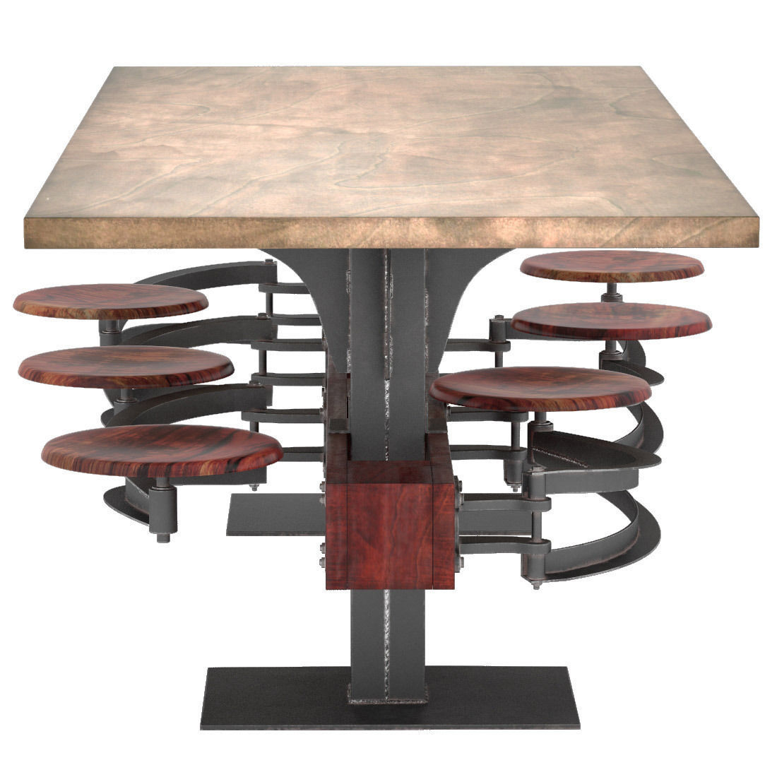 Perrin Communal Table With Attached Seating 3D model_3