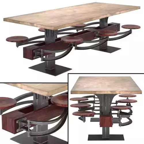 Perrin Communal Table With Attached Seating 3D model Perrin Communal Table With Attached Seating 3D model
