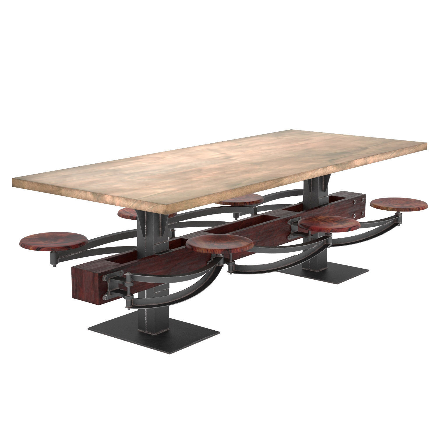 Perrin Communal Table With Attached Seating 3D model_6