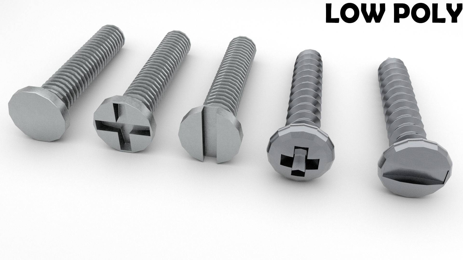 Screws and Bolts Low-poly 3D model_12