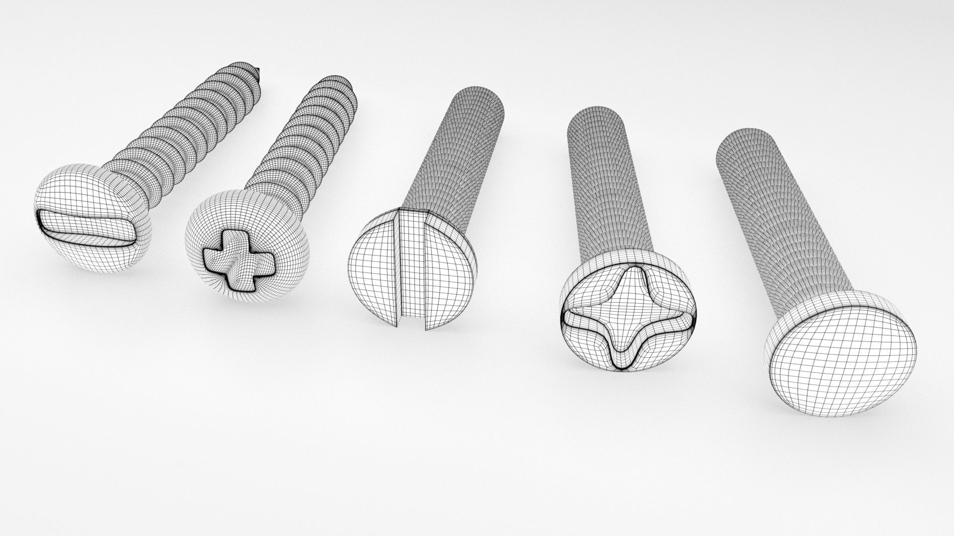 Screws and Bolts Low-poly 3D model_1
