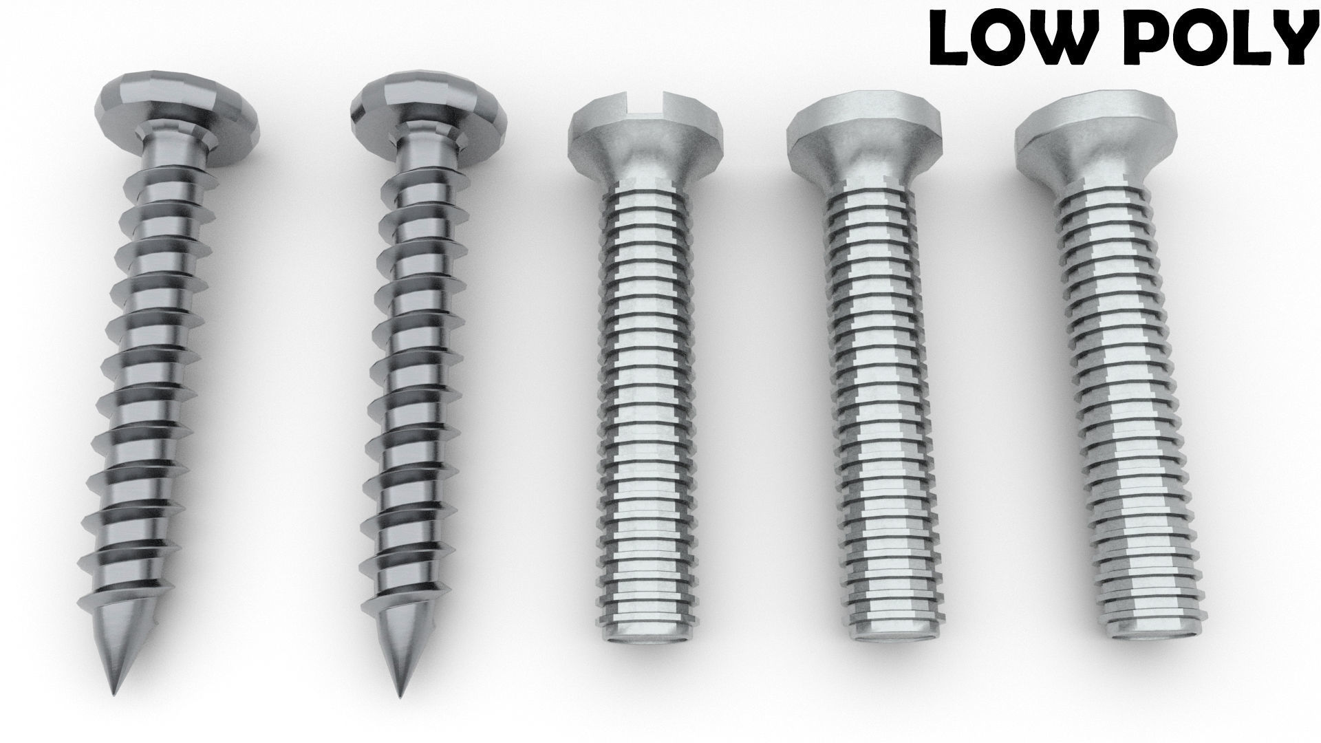 Screws and Bolts Low-poly 3D model_10