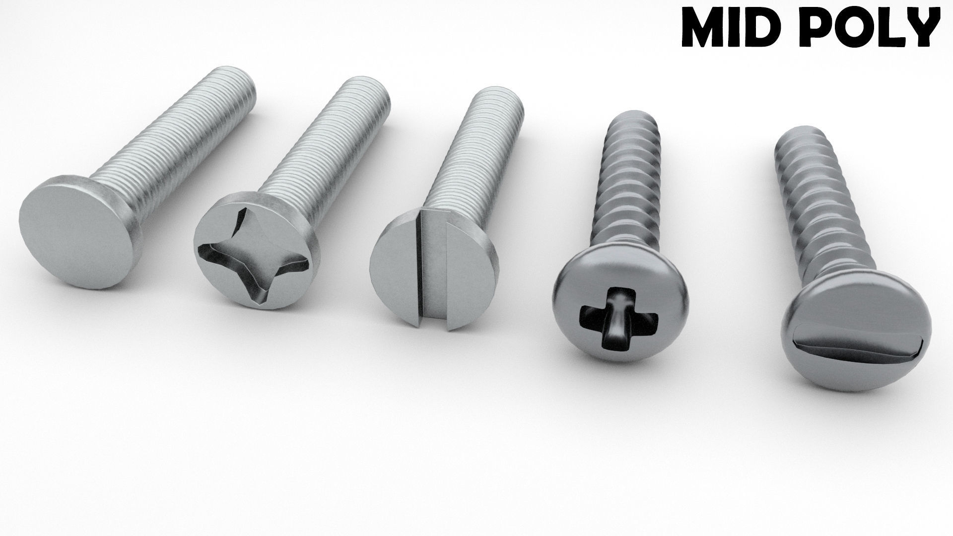 Screws and Bolts Low-poly 3D model_14