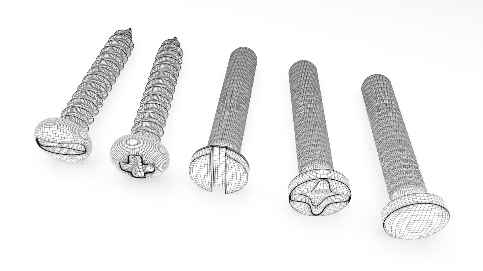 Screws and Bolts Low-poly 3D model_7