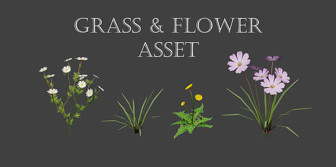 Grass and Flower asset Low-poly 3D model