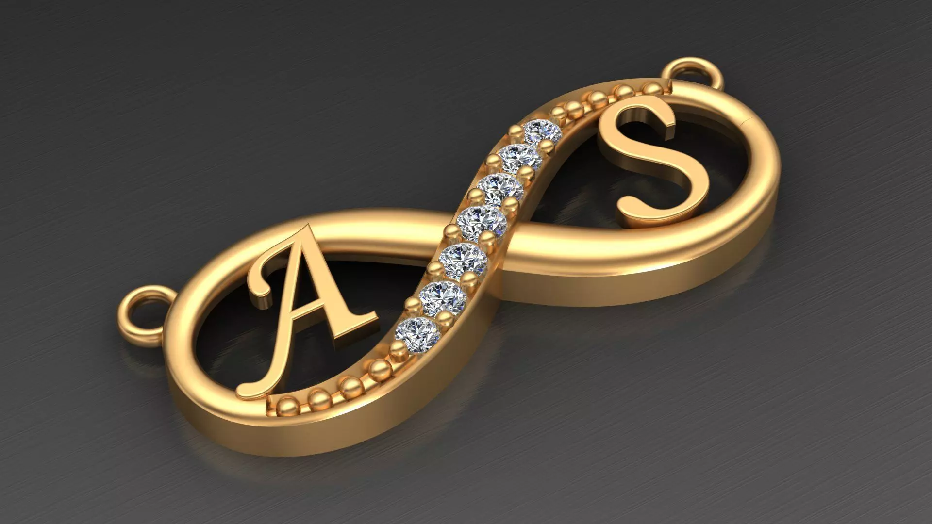 Infinity A S Letter Gold Diamond Pendant Printable 3D print model