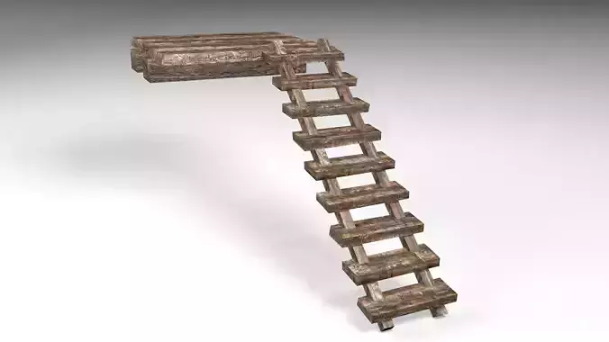 Old Wooden Stairs - LowPoly 3D Model