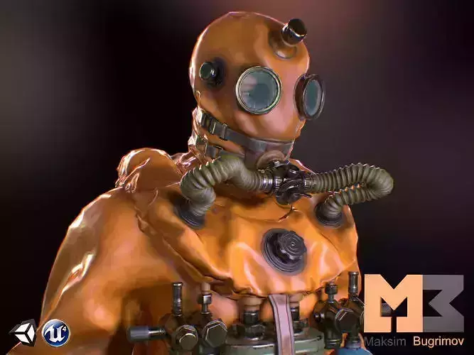 Diver 2 man in gas mask