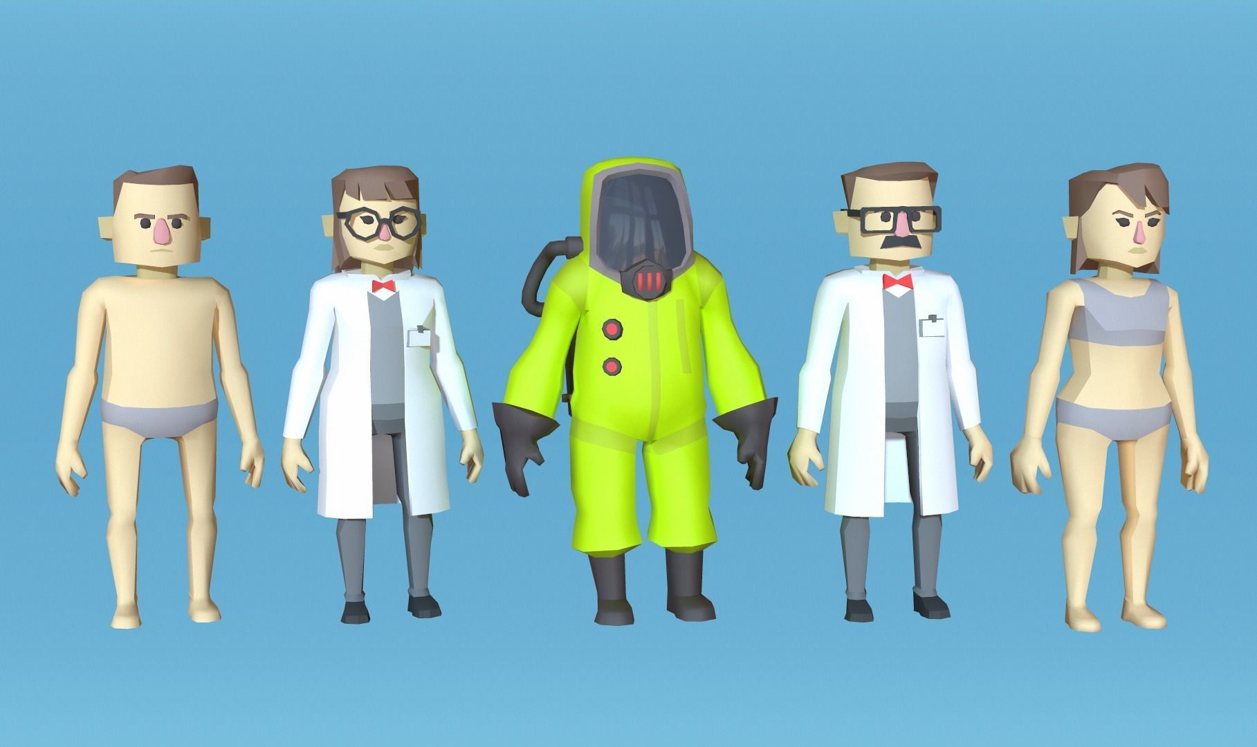 Cartoon lowpoly characters pack Low-poly 3D model_1