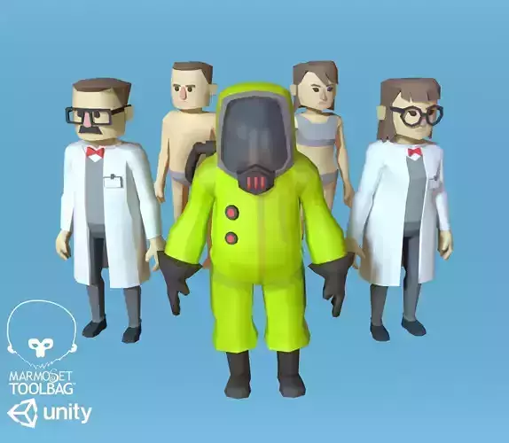 Cartoon lowpoly characters  pack Low-poly 3D model