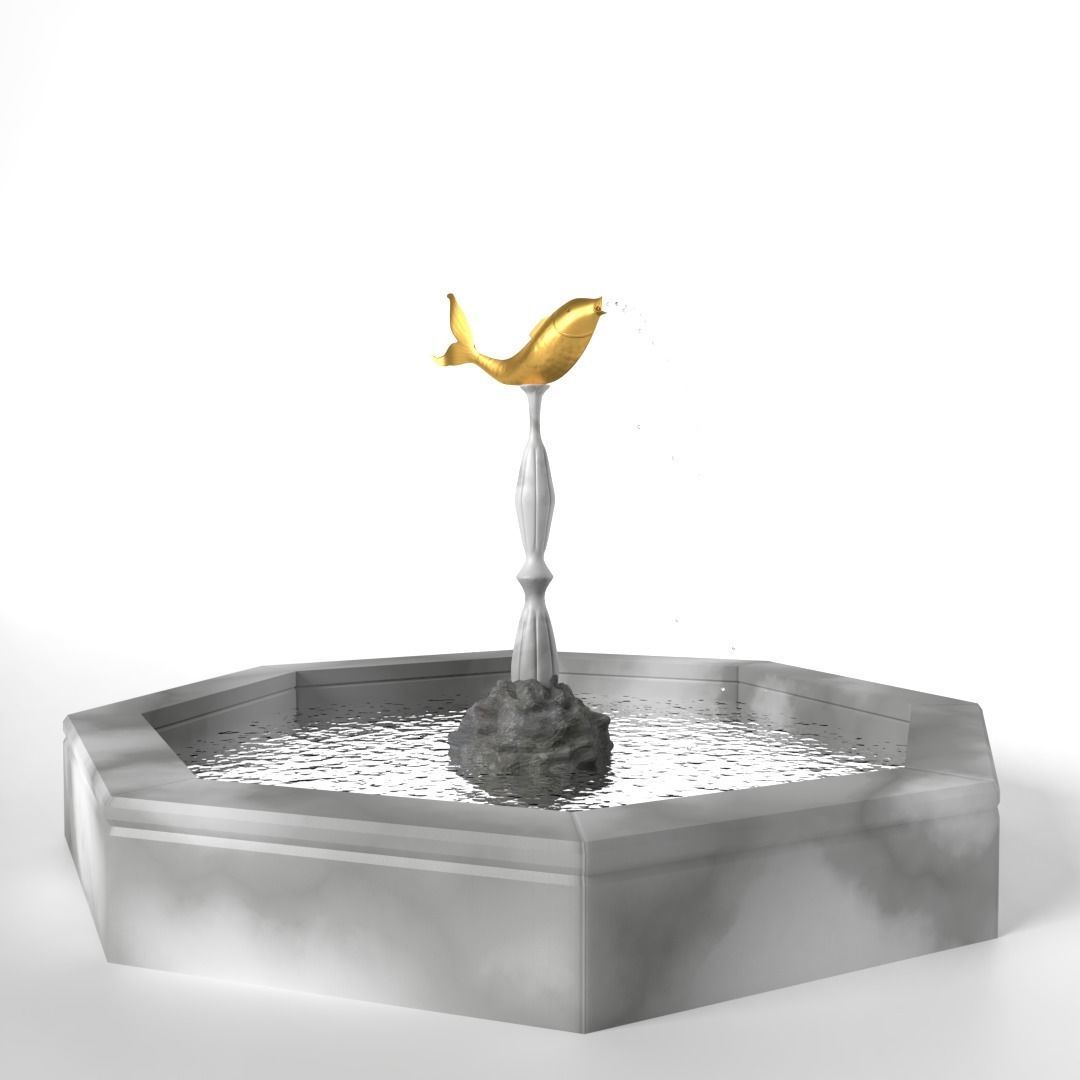 Fountain with Fish Sculpture 3D model_1