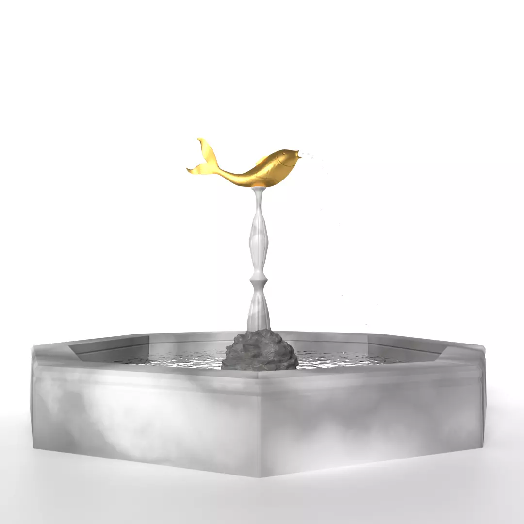 Fountain with Fish Sculpture 3D model_0