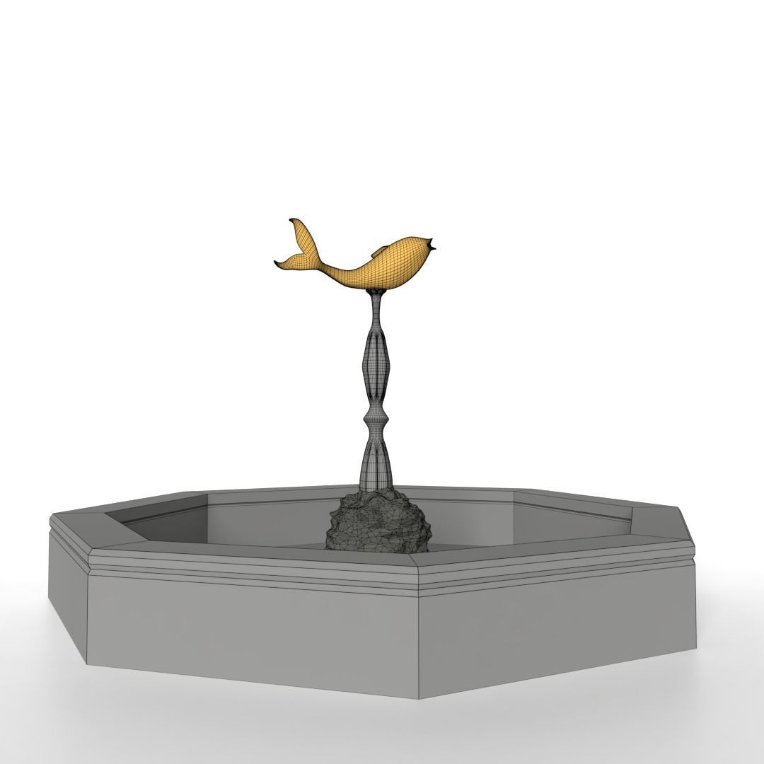 Fountain with Fish Sculpture 3D model_5