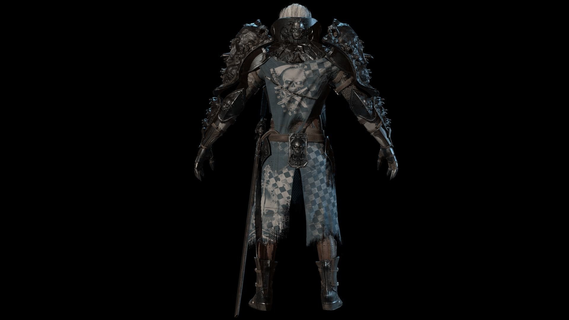 DarkKnight character in armor Low-poly 3D model_10