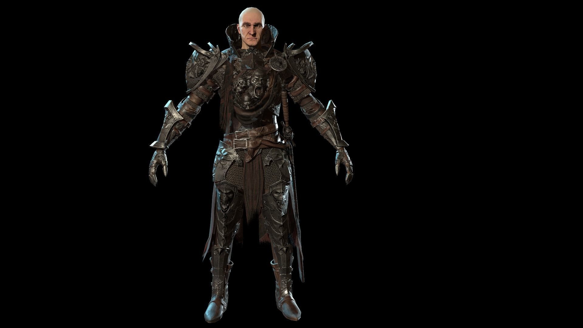 DarkKnight character in armor Low-poly 3D model_13