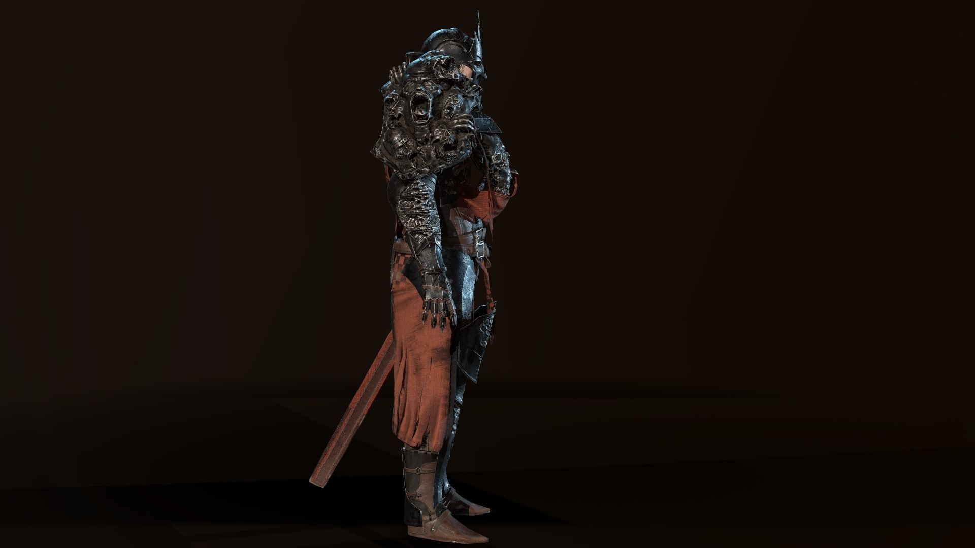 DarkKnight character in armor Low-poly 3D model_16