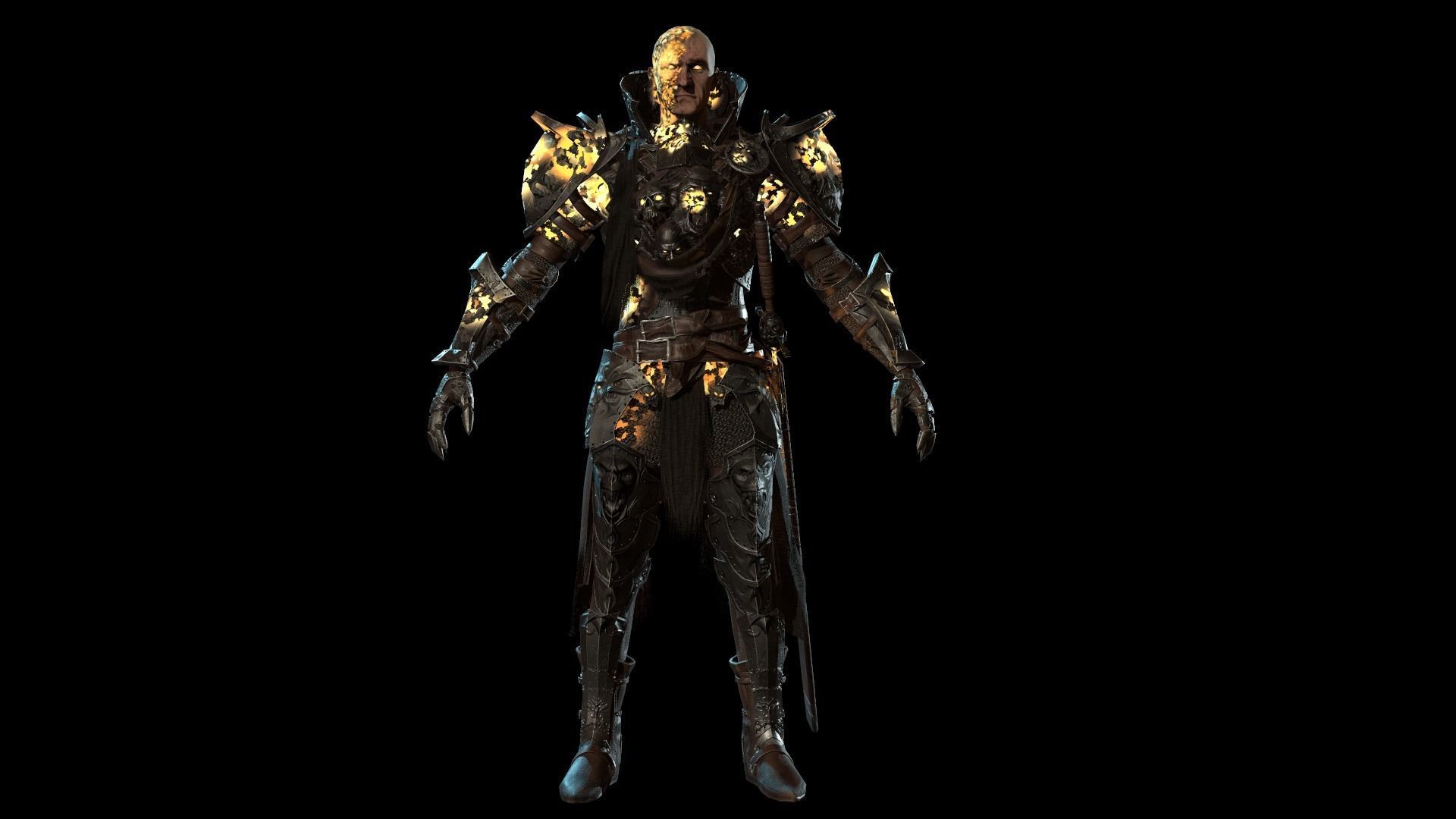 DarkKnight character in armor Low-poly 3D model_32