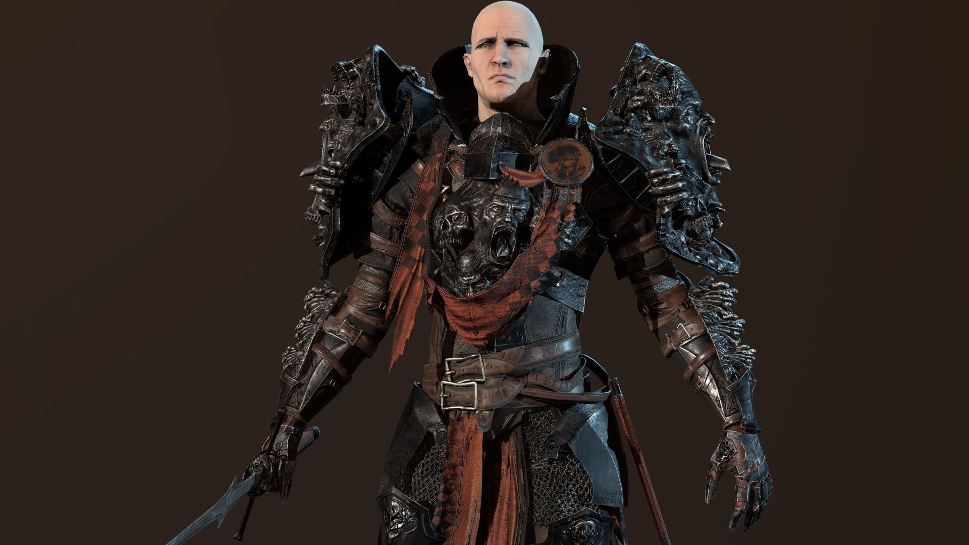 DarkKnight character in armor Low-poly 3D model_28