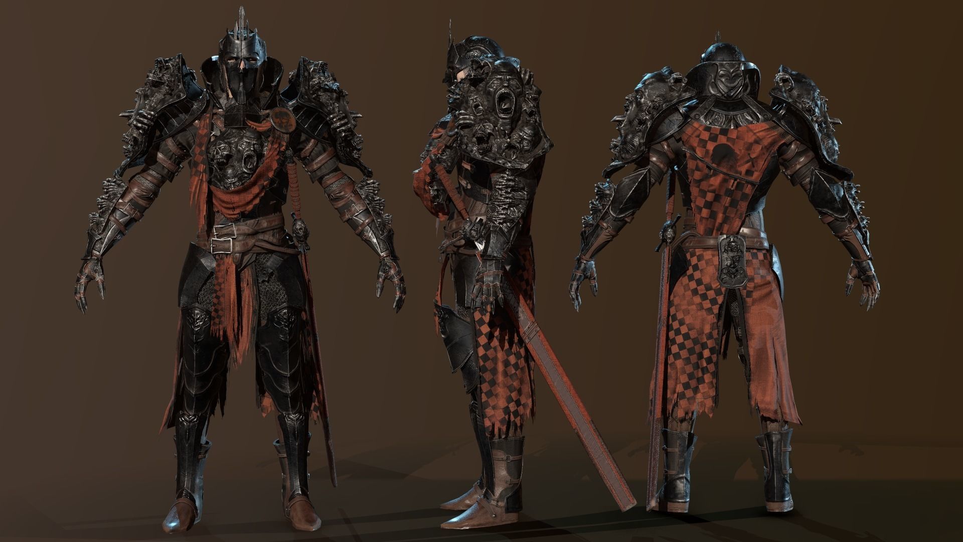 DarkKnight character in armor Low-poly 3D model_27
