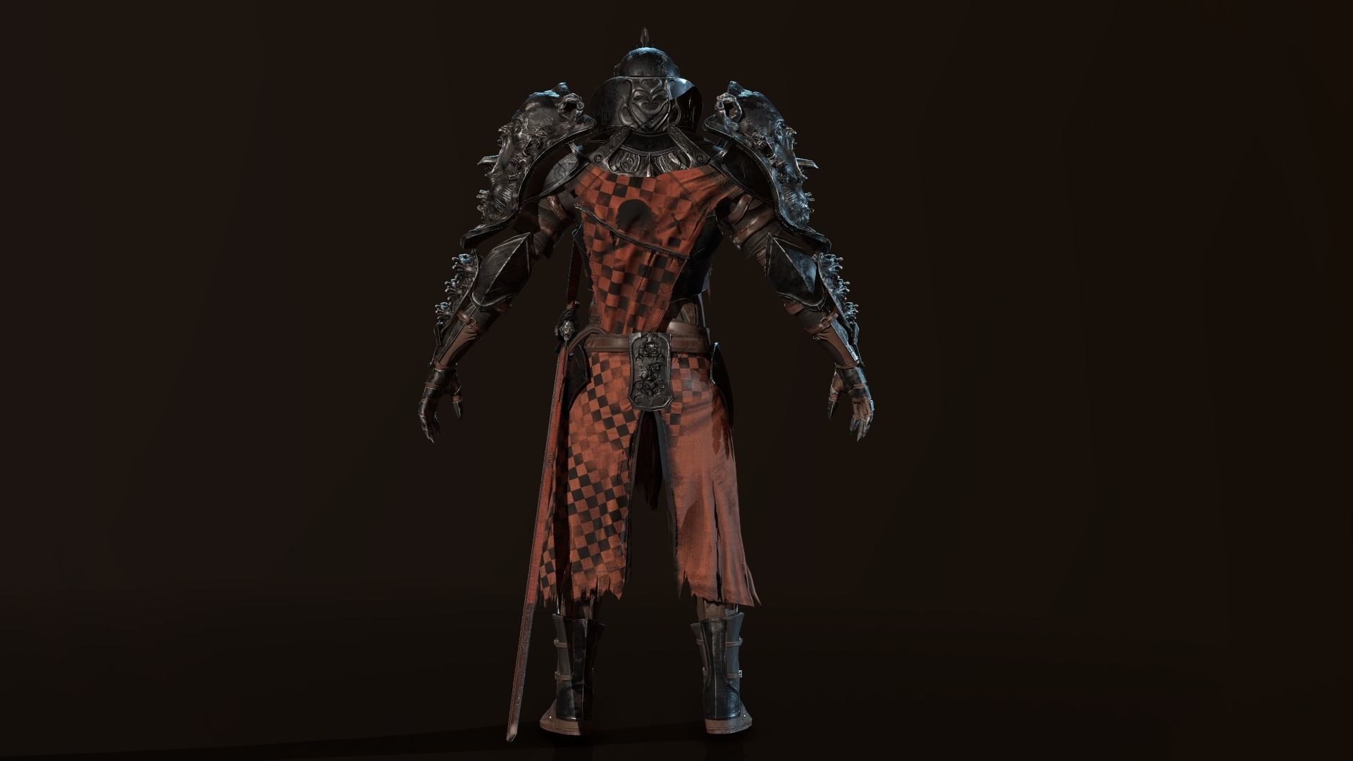 DarkKnight character in armor Low-poly 3D model_11