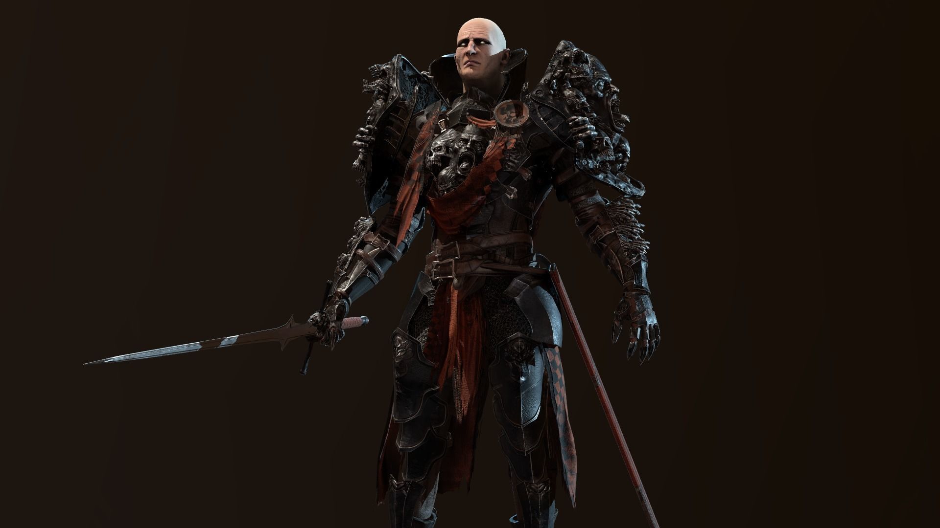 DarkKnight character in armor Low-poly 3D model_30