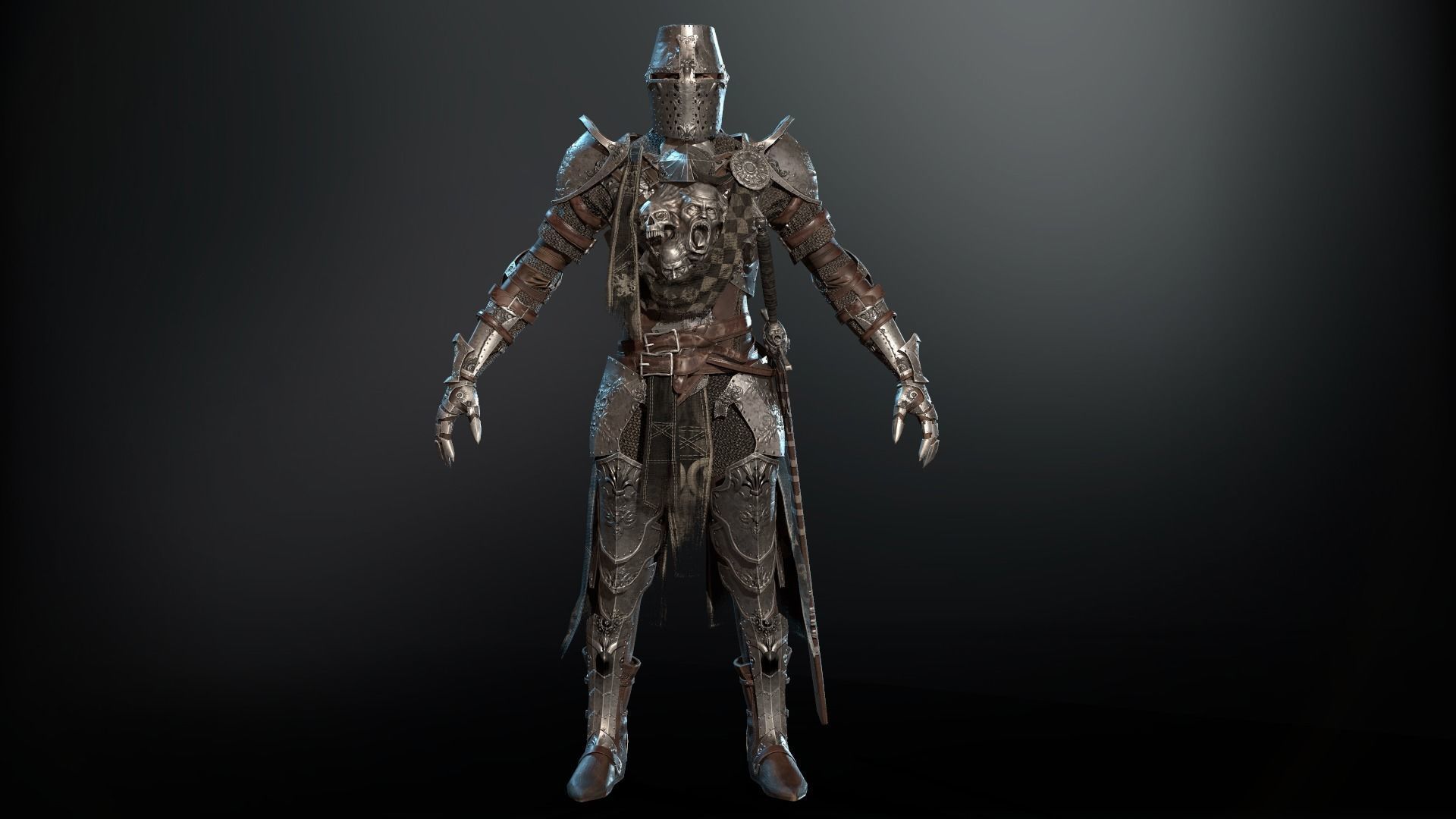 DarkKnight character in armor Low-poly 3D model_17