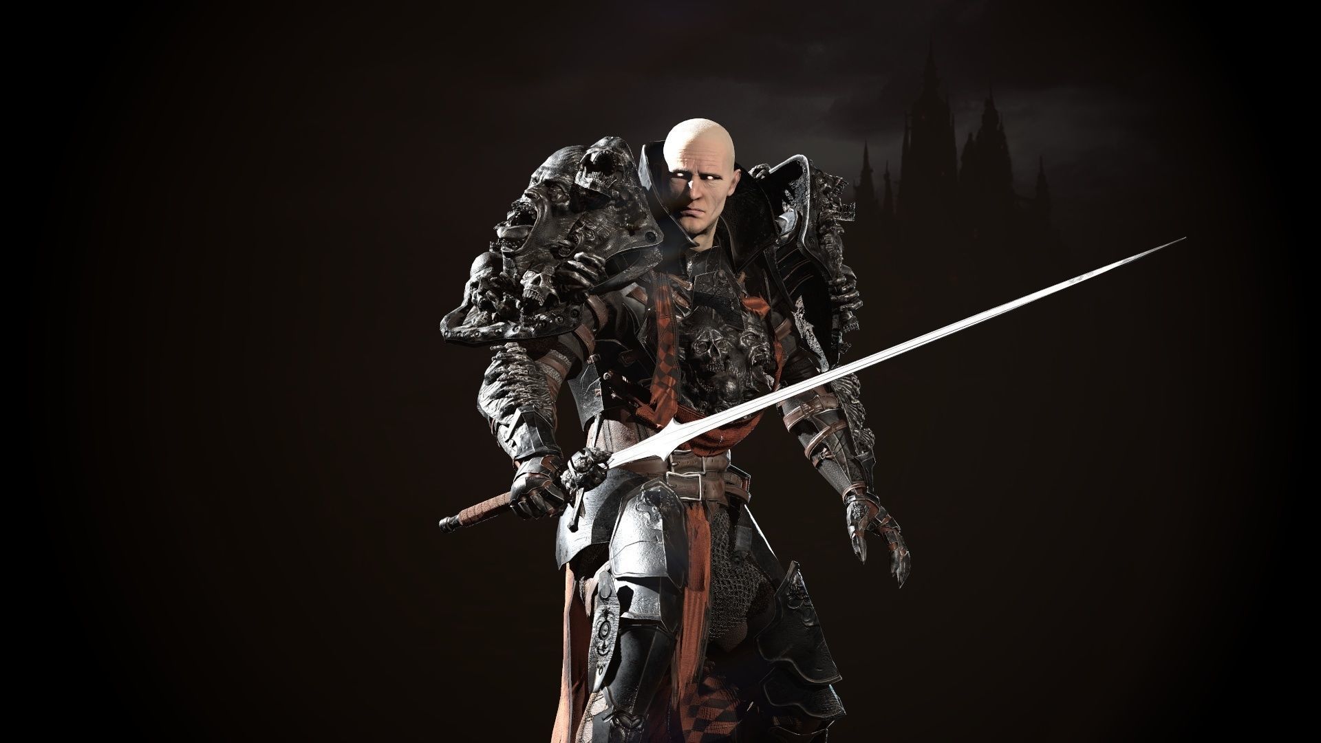 DarkKnight character in armor Low-poly 3D model_7