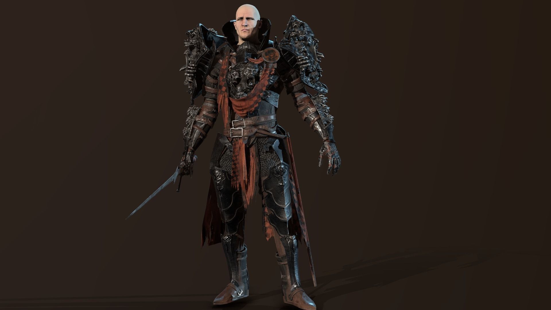 DarkKnight character in armor Low-poly 3D model_25