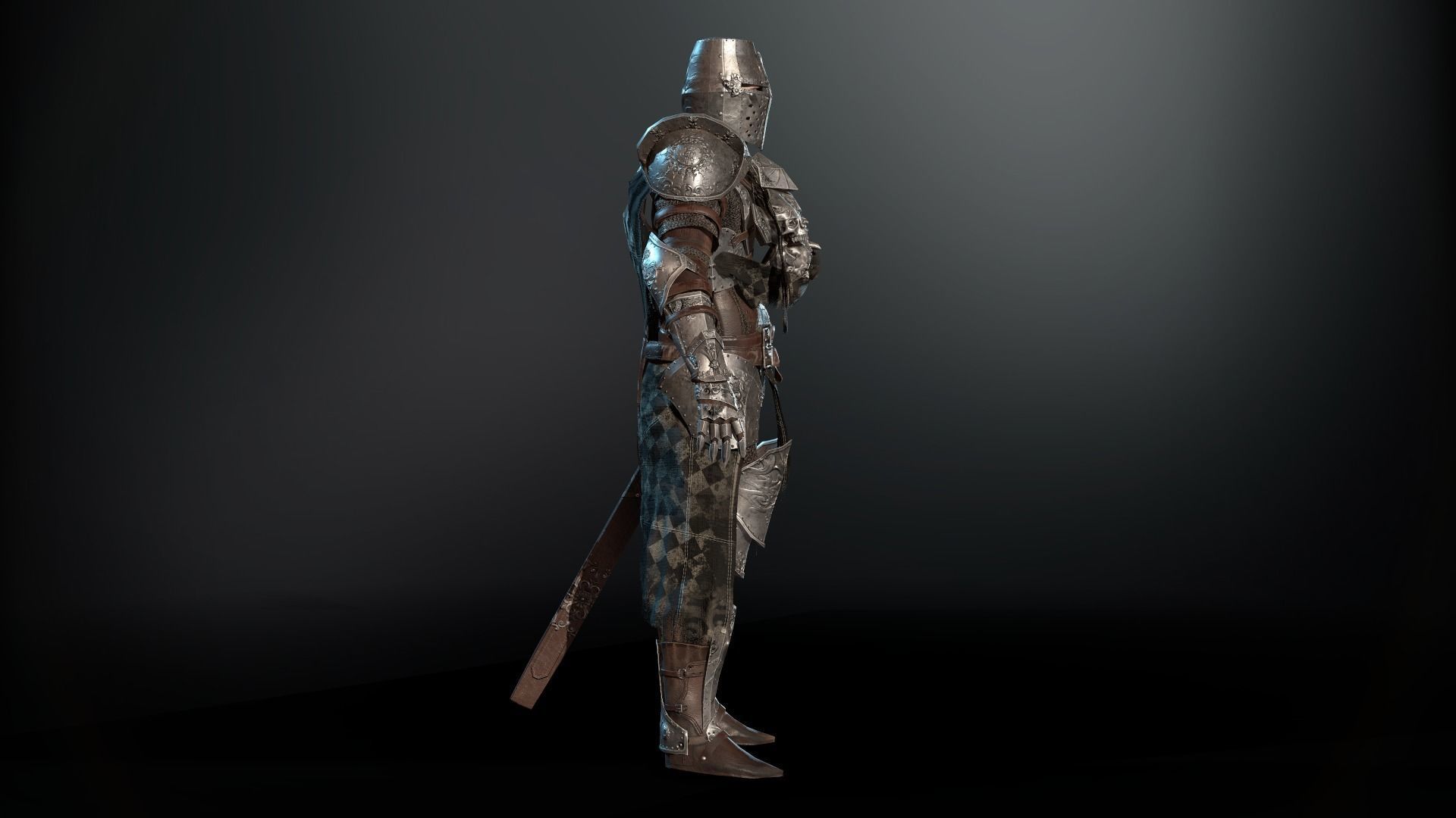 DarkKnight character in armor Low-poly 3D model_33