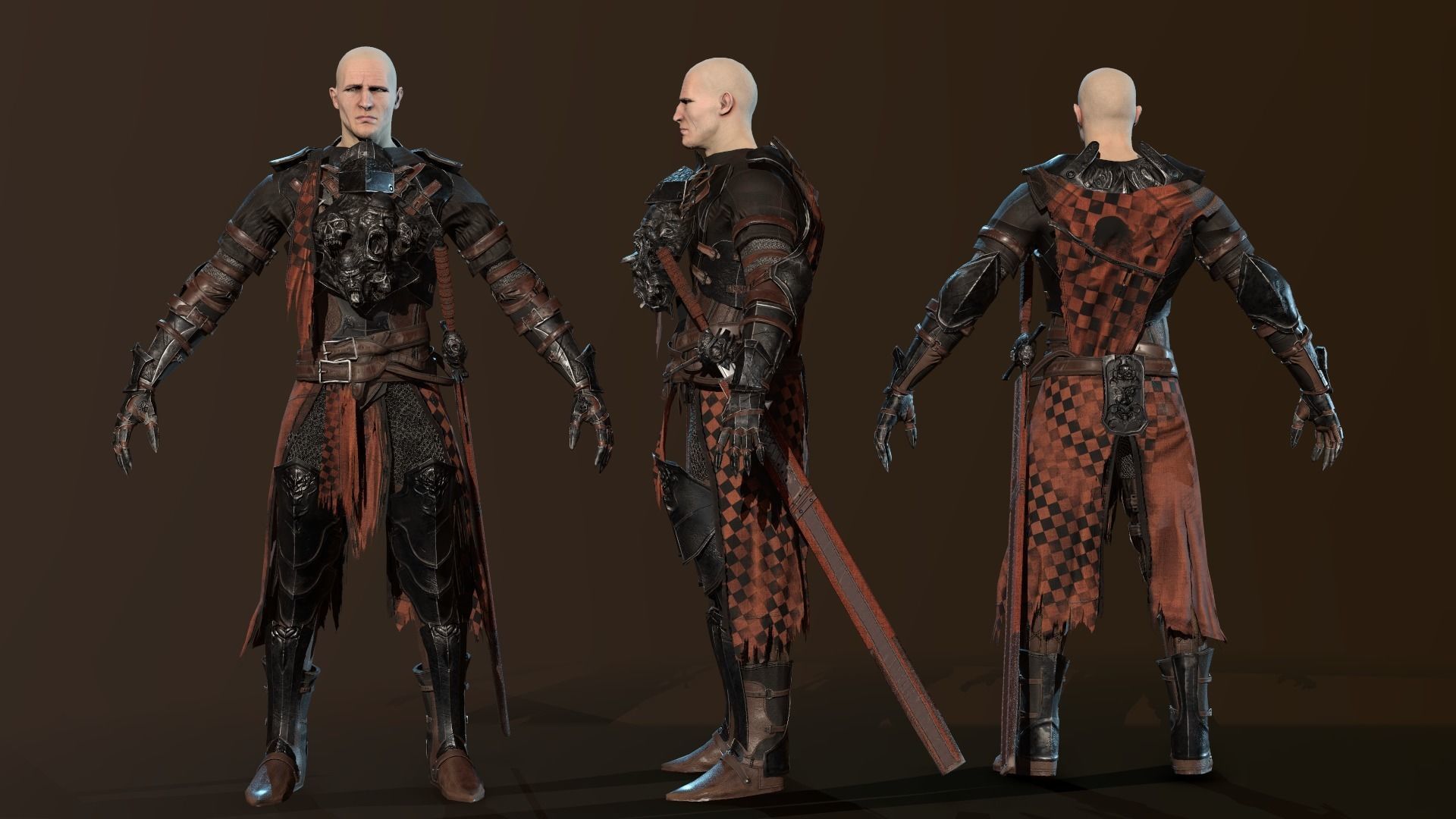 DarkKnight character in armor Low-poly 3D model_43