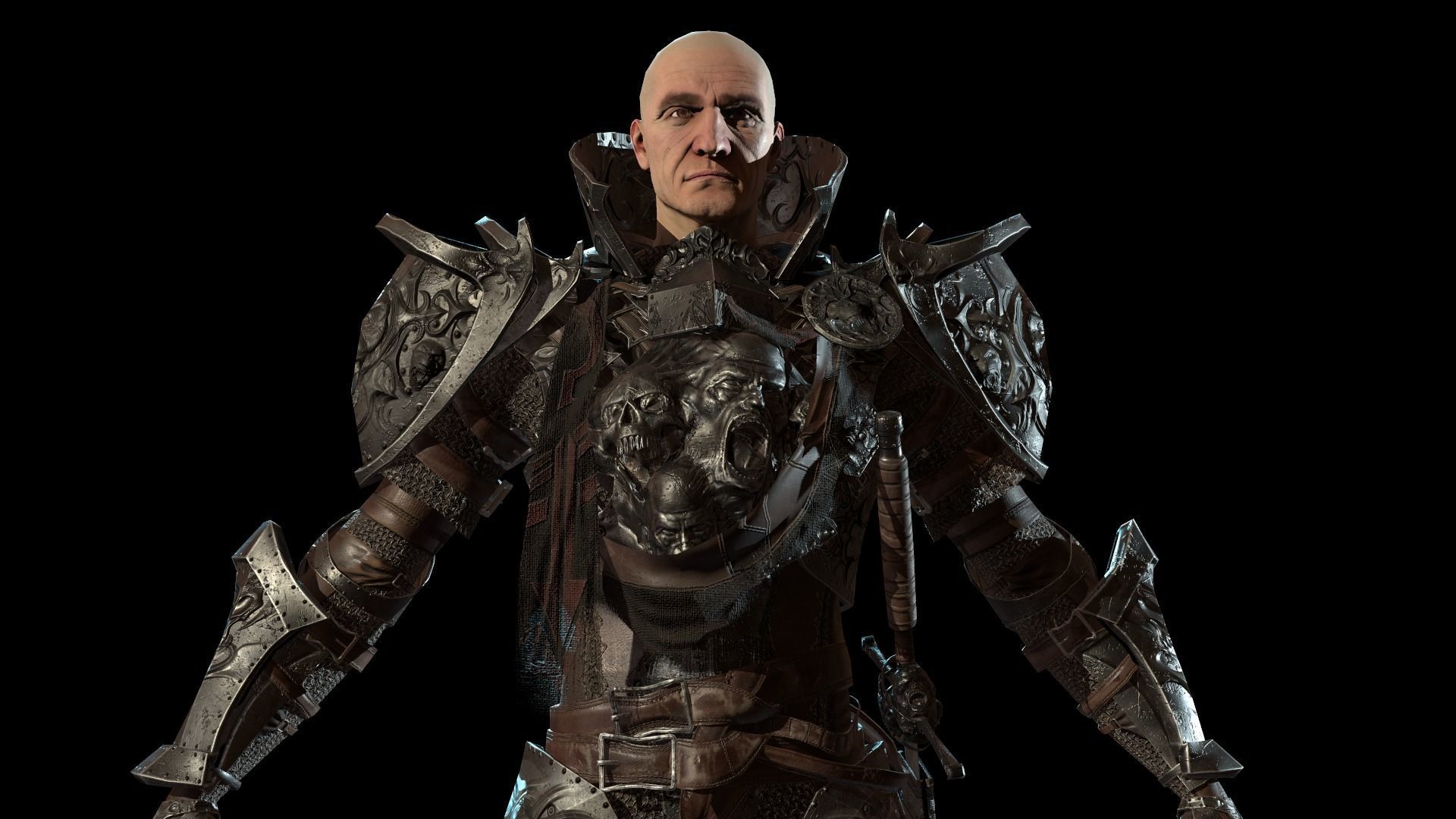 DarkKnight character in armor Low-poly 3D model_19