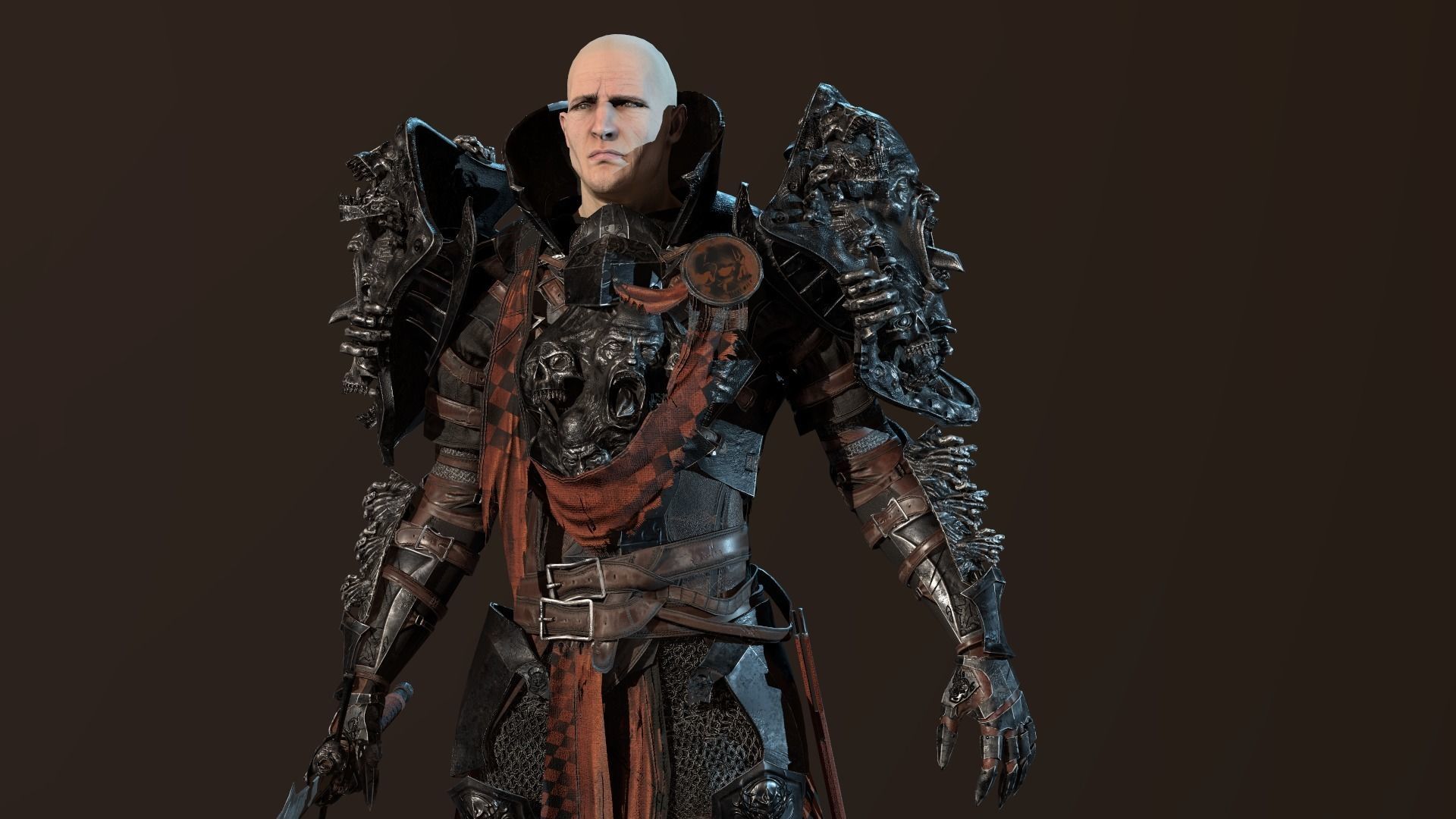 DarkKnight character in armor Low-poly 3D model_29