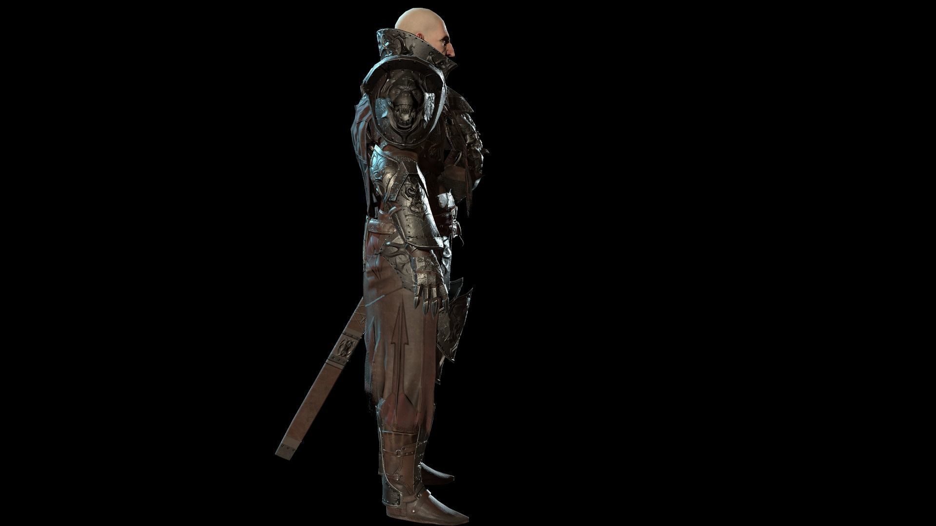DarkKnight character in armor Low-poly 3D model_15
