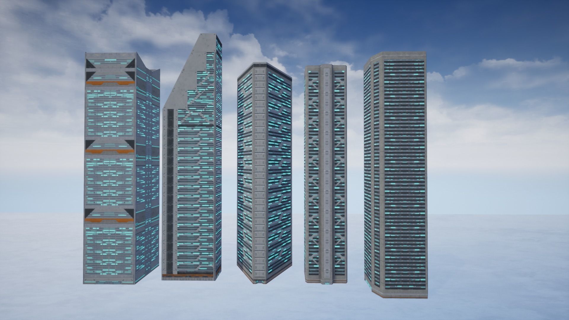 15 Sci Fi Buildings Set  Low-poly 3D model_4