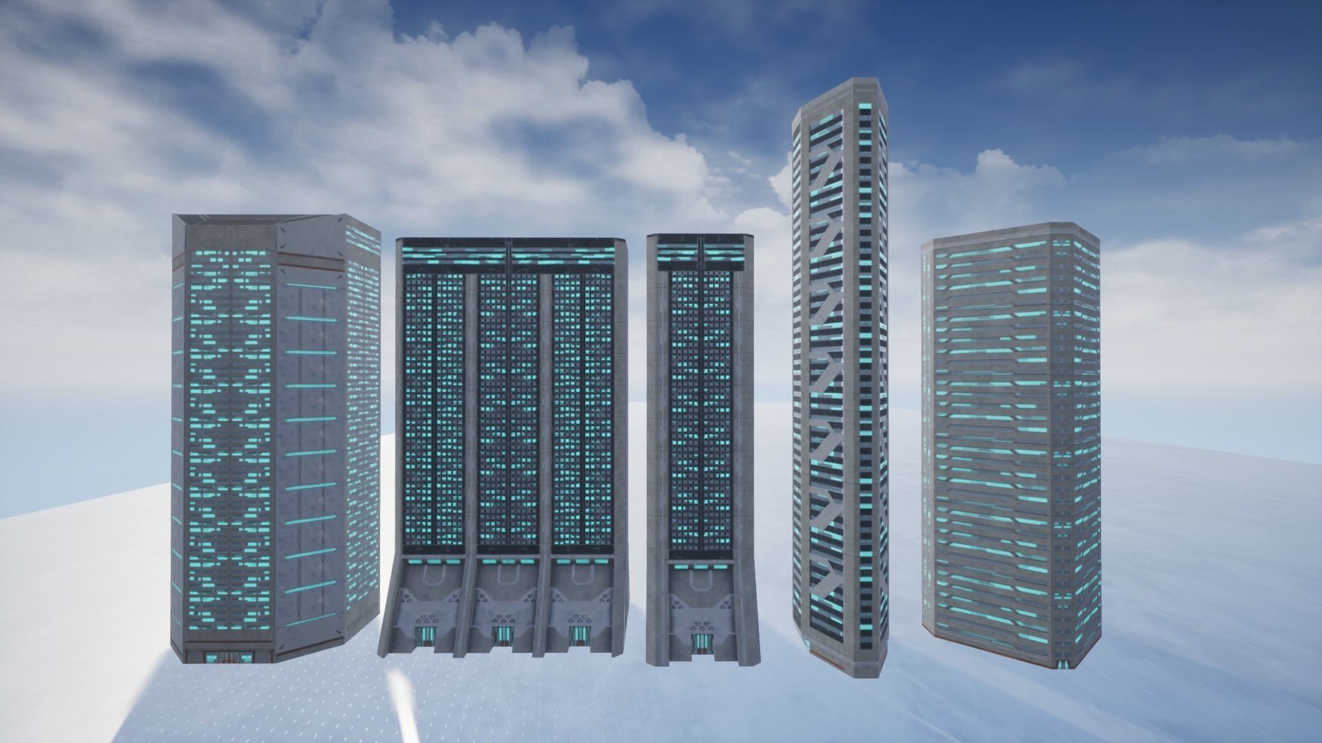 15 Sci Fi Buildings Set  Low-poly 3D model_6